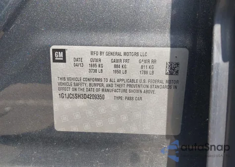 2013 Chevrolet Sonic Lt Auto из США, поврежденный, VIN 1G1JC5SH3D4209350